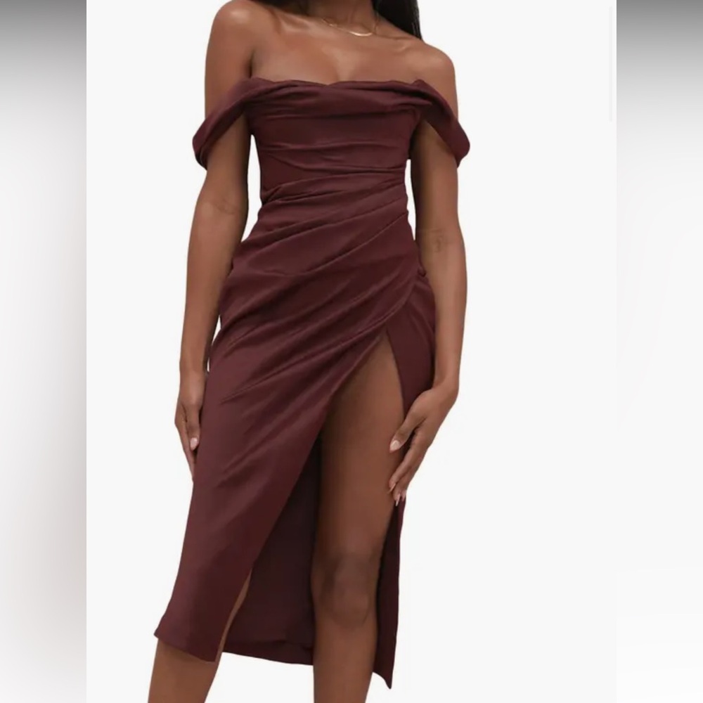 House of CB Rhoda Raisin Off the Shoulder Corset MIDI Dress Sz XSmall